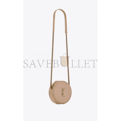 YSL VINYLE ROUND CAMERA BAG IN CHEVRON-QUILTED GRAIN DE POUDRE EMBOSSED LEATHER 6104361GF072721 (17*17*5.5cm)