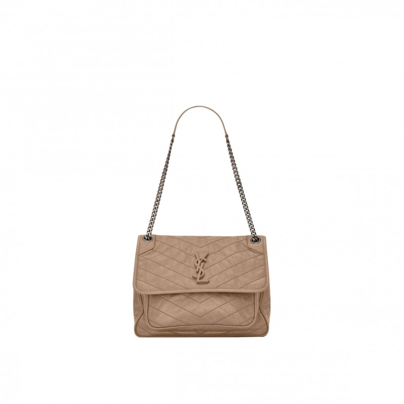 YSL NIKI MEDIUM CHAIN BAG IN CRINKLED VINTAGE VEGETABLE-TANNED LEATHER 6331581YG042826 (28*20*8.5cm)