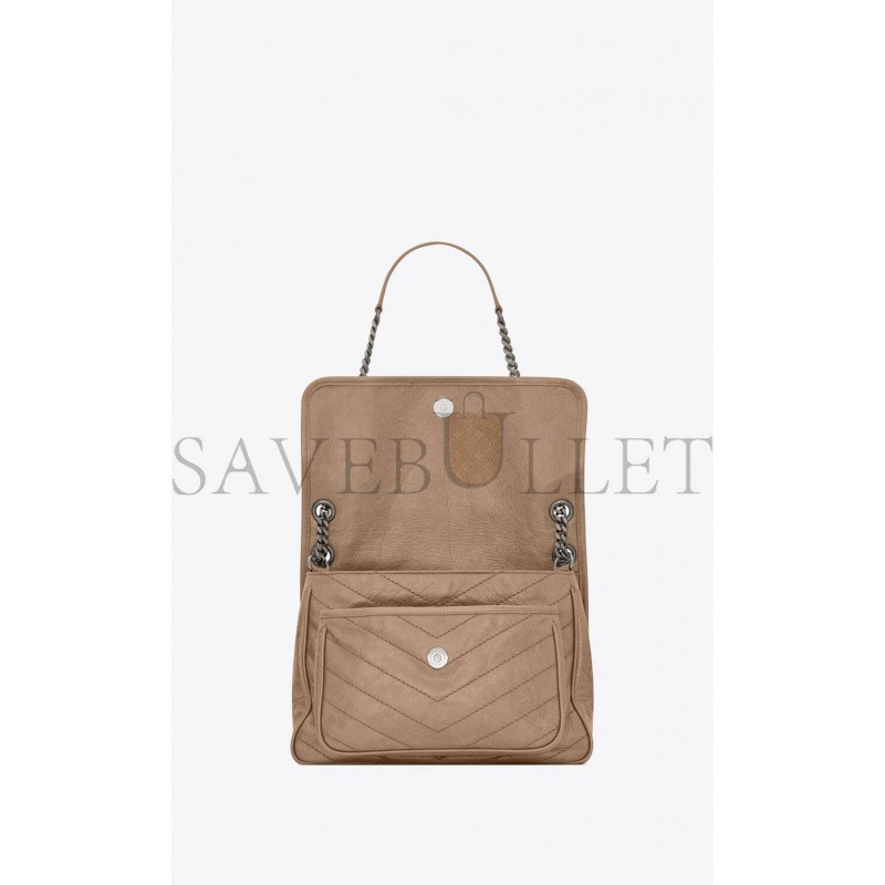 YSL NIKI MEDIUM CHAIN BAG IN CRINKLED VINTAGE VEGETABLE-TANNED LEATHER 6331581YG042826 (28*20*8.5cm)