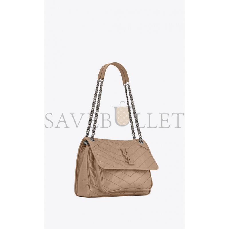 YSL NIKI MEDIUM CHAIN BAG IN CRINKLED VINTAGE VEGETABLE-TANNED LEATHER 6331581YG042826 (28*20*8.5cm)