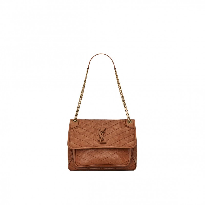 YSL NIKI MEDIUM CHAIN BAG IN CRINKLED VINTAGE LEATHER 6331581YG072522 (28*20*8.5cm) YSL NIKI MEDIUM CHAIN BAG IN CRINKLED VINTAGE LEATHER 6331581YG072522 (28*20*8.5cm)