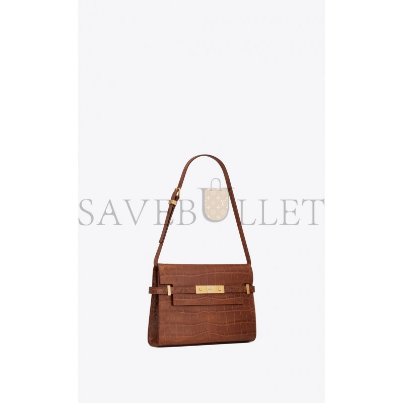 YSL MANHATTAN SMALL SHOULDER BAG IN CROCODILE-EMBOSSED LEATHER 675626AAAOH2591 (24*17.5*6cm)