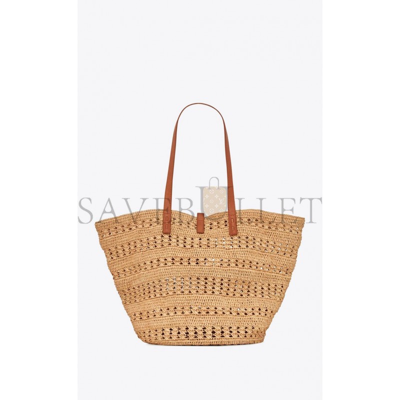 YSL PANIER MEDIUM BAG IN CROCHET RAFFIA AND SMOOTH LEATHER 688221GAAAC2080 (38*21*20cm)