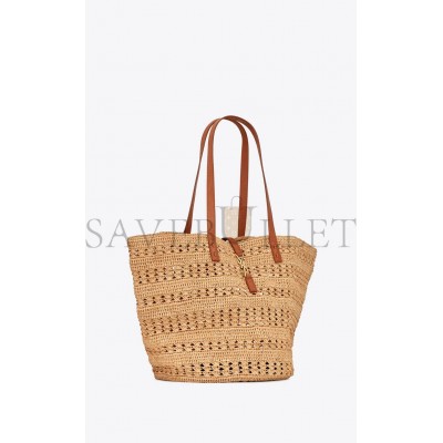 YSL PANIER MEDIUM BAG IN CROCHET RAFFIA AND SMOOTH LEATHER 688221GAAAC2080 (38*21*20cm)