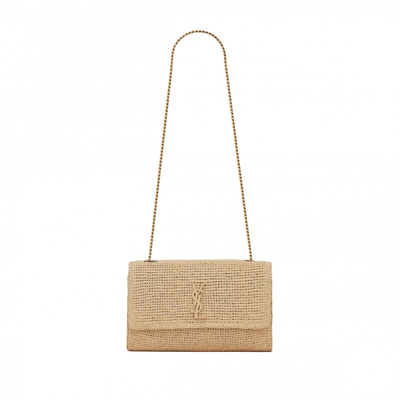 YSL KATE MEDIUM CHAIN BAG IN RAFFIA AND SMOOTH LEATHER 698637GAAA92069 (28.5*20*6cm)