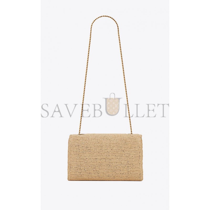 YSL KATE MEDIUM CHAIN BAG IN RAFFIA AND SMOOTH LEATHER 698637GAAA92069 (28.5*20*6cm)