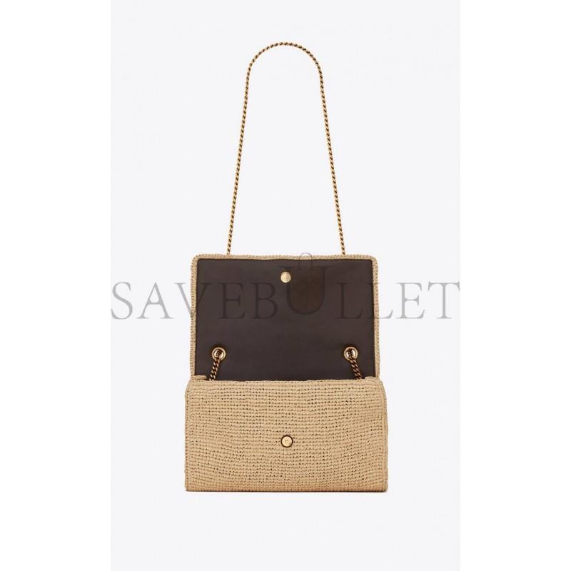 YSL KATE MEDIUM CHAIN BAG IN RAFFIA AND SMOOTH LEATHER 698637GAAA92069 (28.5*20*6cm)