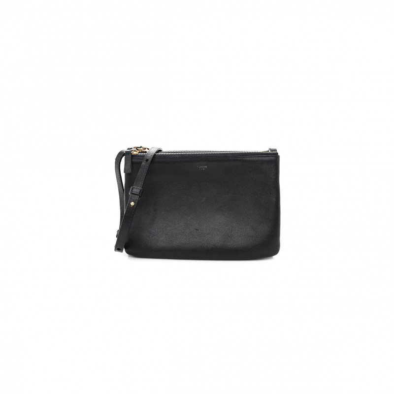 CELINE LAMBSKIN SMALL TRIO CROSSBODY BAG BLACK (22*15*3cm)