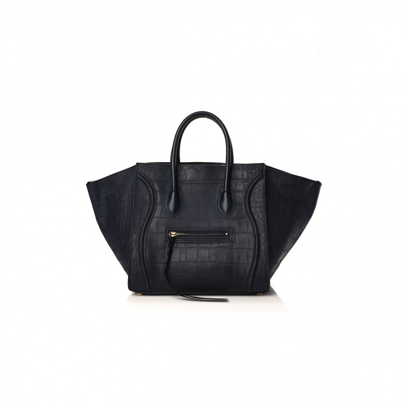 CELINE CROCODILE EMBOSSED CALFSKIN MEDIUM PHANTOM LUGGAGE NAVY BLUE (30*27*24cm)