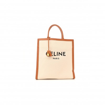 CELINE CANVAS CALFSKIN LOGO PRINT VERTICAL CABAS NATURAL TAN (39*36*9cm)