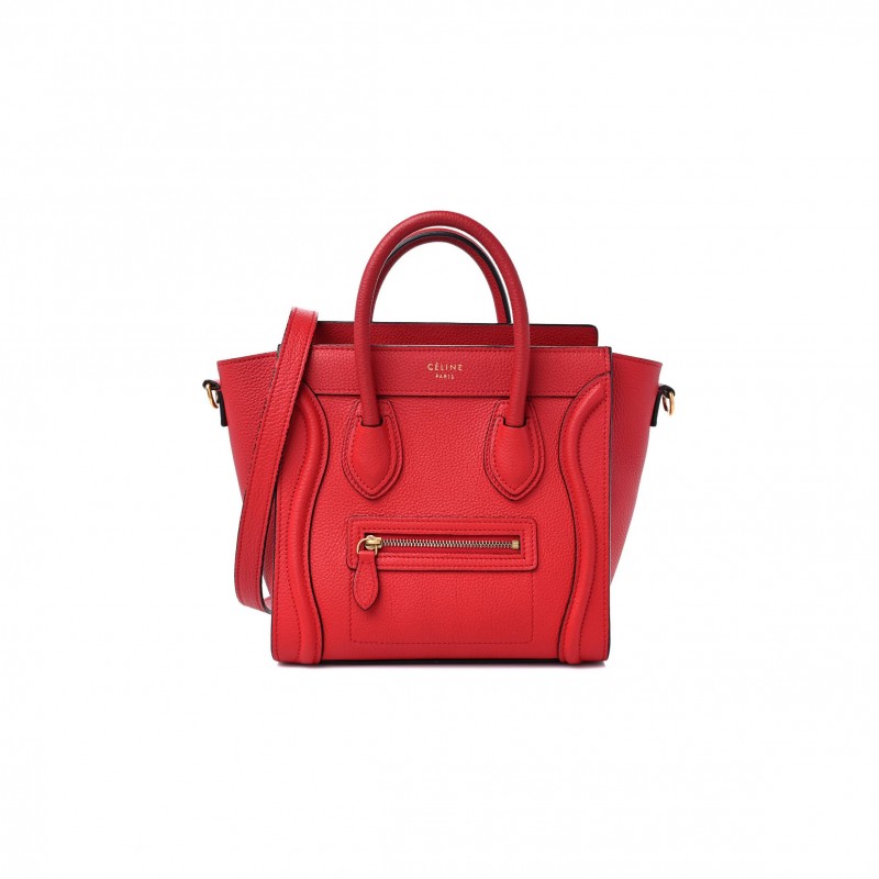 CELINE DRUMMED CALFSKIN NANO LUGGAGE RED (19*19*10cm)