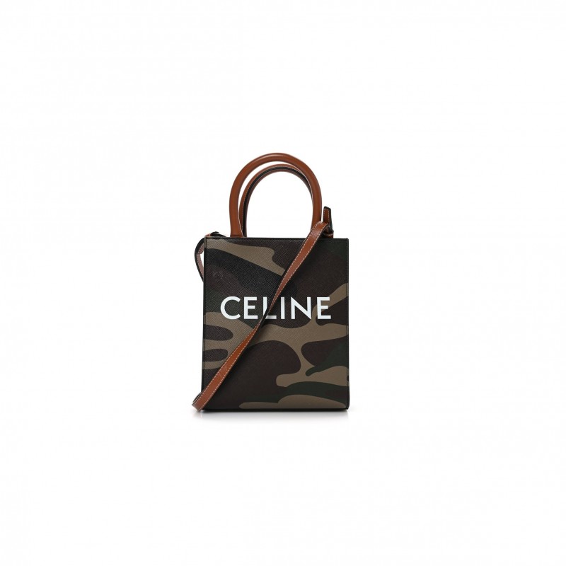 CELINE CANVAS CALFSKIN MINI VERTICAL CABAS KHAKI (20*17*6cm)