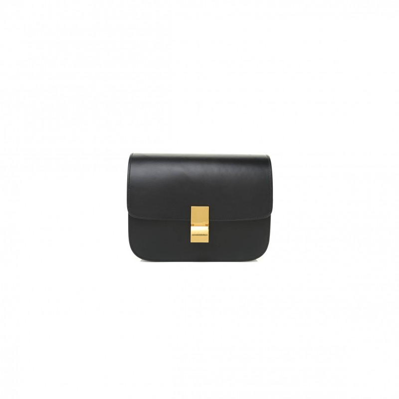 CELINE BOX CALFSKIN MEDIUM CLASSIC BOX FLAP BAG BLACK (23*18*7cm)