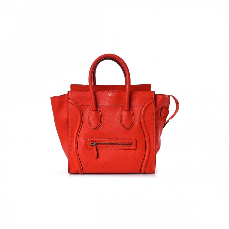 CELINE DRUMMED CALFSKIN MINI LUGGAGE VERMILLION (30*30*18cm) CELINE DRUMMED CALFSKIN MINI LUGGAGE VERMILLION (30*30*18cm)