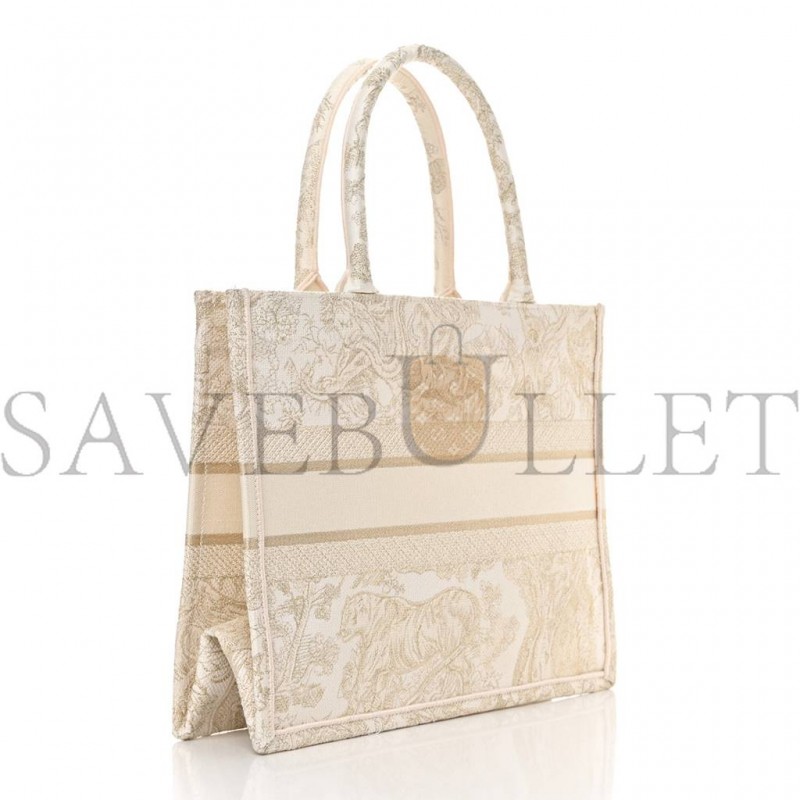 DIOR CANVAS EMBROIDERED MEDIUM DIORIVIERA TOILE DE JOUY BOOK TOTE GOLD (36*27*7cm)