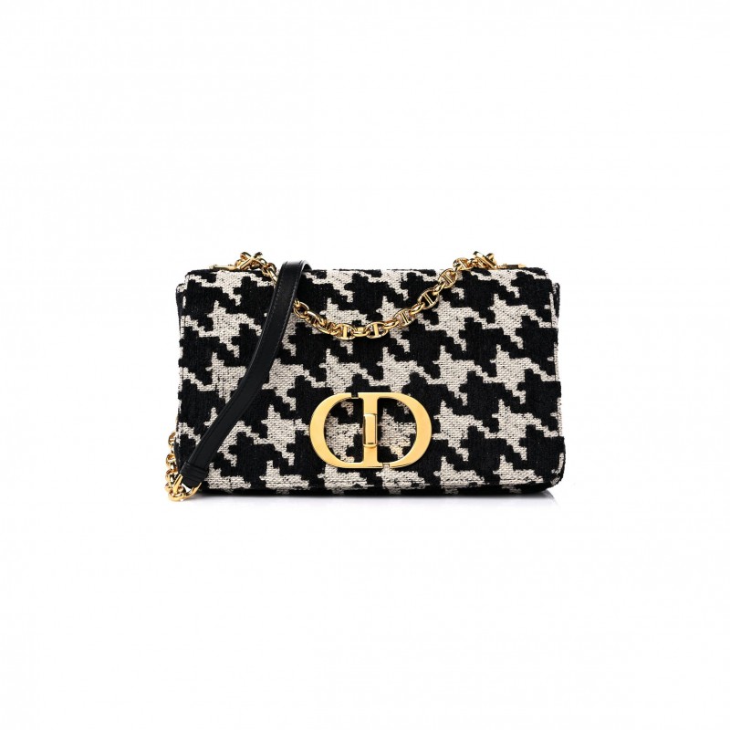 DIOR TECHNICAL CANVAS MACRO HOUNDSTOOTH MEDIUM CARO BAG BLACK WHITE (25*15*8.9cm)