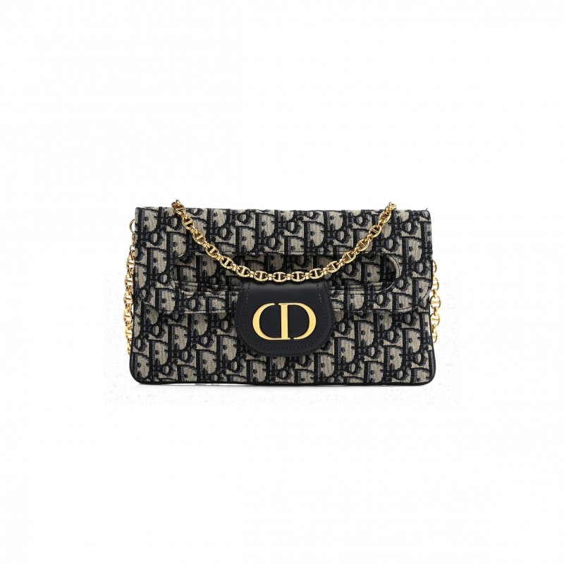 DIOR OBLIQUE MEDIUM DIORDOUBLE CHAIN BAG BLUE (28*17*1.9cm)