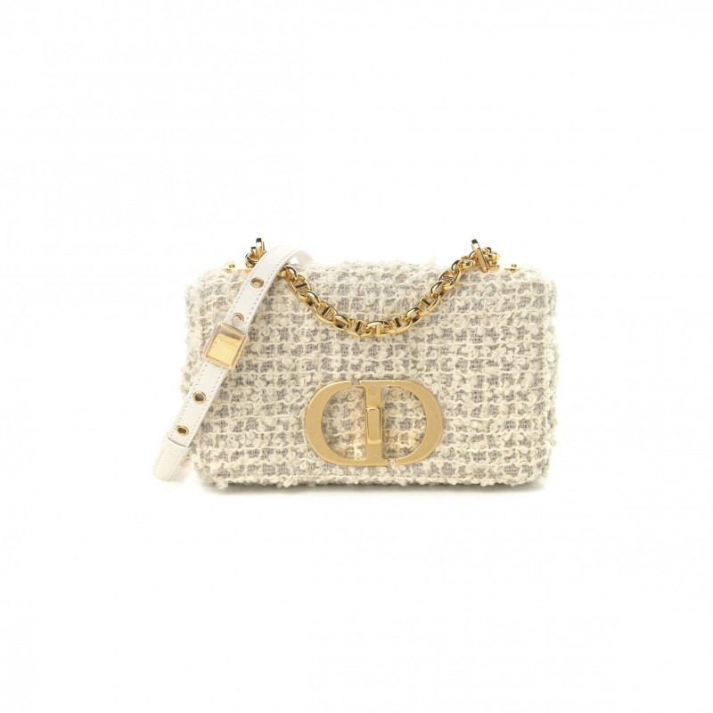 DIOR TWEED CANNAGE SMALL CARO BAG WHITE (20*12*6.4cm)