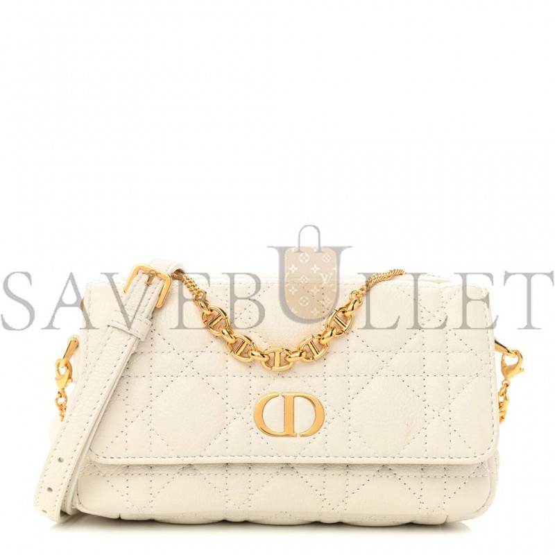 DIOR SUPPLE CALFSKIN CANNAGE CARO POUCH WITH CHAIN LATTE (18*10*6.4cm)