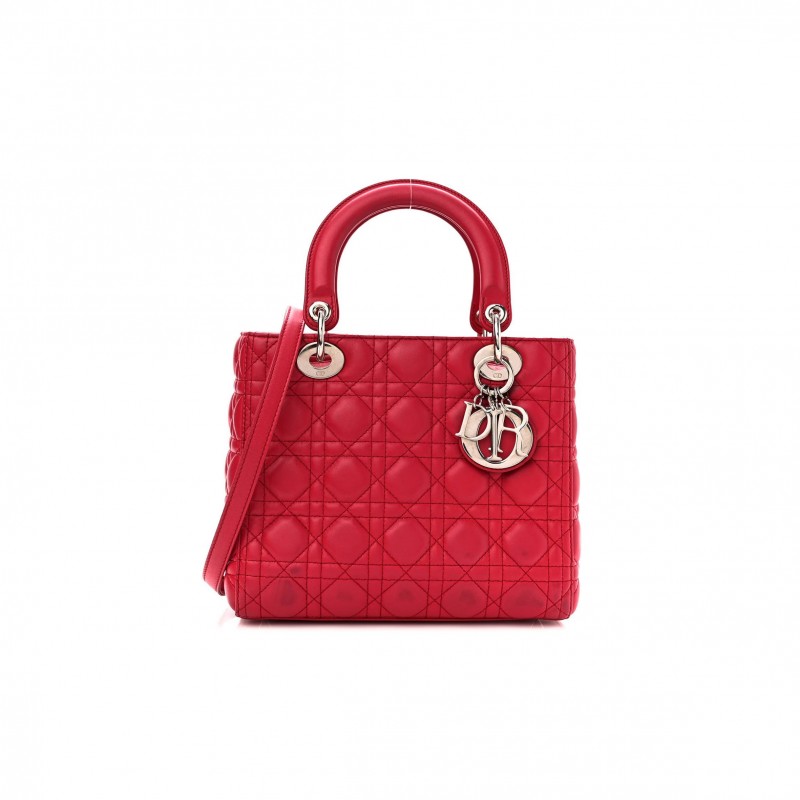 DIOR LAMBSKIN CANNAGE MEDIUM LADY DIOR RED (23*20*12.1cm)