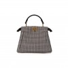 FENDI WOOL FABRIC JACQUARD CUOIO HOUNDSTOOTH FF 1974 PETITE PEEKABOO I SEE U SATCHEL GREY BLACK (20*15*11cm)