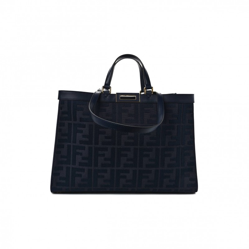 FENDI CANVAS VITELLO KING FF EMBROIDERED MEDIUM PEEKABOO X-TOTE BLUE (41*29*15cm) FENDI CANVAS VITELLO KING FF EMBROIDERED MEDIUM PEEKABOO X-TOTE BLUE (41*29*15cm)