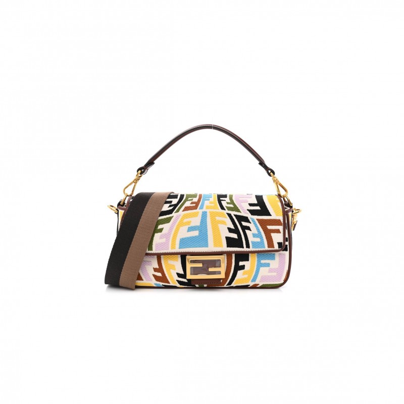 FENDI X SARA COLEMAN CANVAS VITELLO KING SETA FF FISH EYE EMBROIDERED BAGUETTE GREZZO MULTICOLOR GHIANDA (28*15*6cm) FENDI X SARA COLEMAN CANVAS VITELLO KING SETA FF FISH EYE EMBROIDERED BAGUETTE GREZZO MULTICOLOR GHIANDA (28*15*6cm)