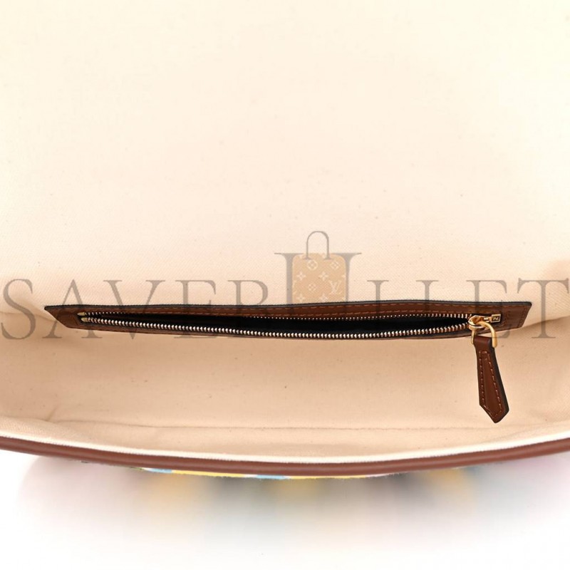 FENDI X SARA COLEMAN CANVAS VITELLO KING SETA FF FISH EYE EMBROIDERED BAGUETTE GREZZO MULTICOLOR GHIANDA (28*15*6cm) FENDI X SARA COLEMAN CANVAS VITELLO KING SETA FF FISH EYE EMBROIDERED BAGUETTE GREZZO MULTICOLOR GHIANDA (28*15*6cm)