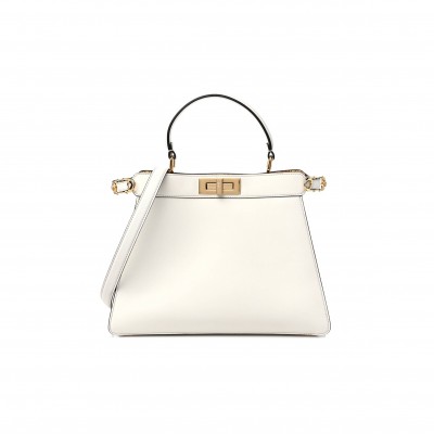 FENDI X VERSACE VITELLO SETA NAPPA FENDACE FF BAROQUE MEDIUM PEEKABOO I SEE U SATCHEL WHITE ICE (27*20*10cm)