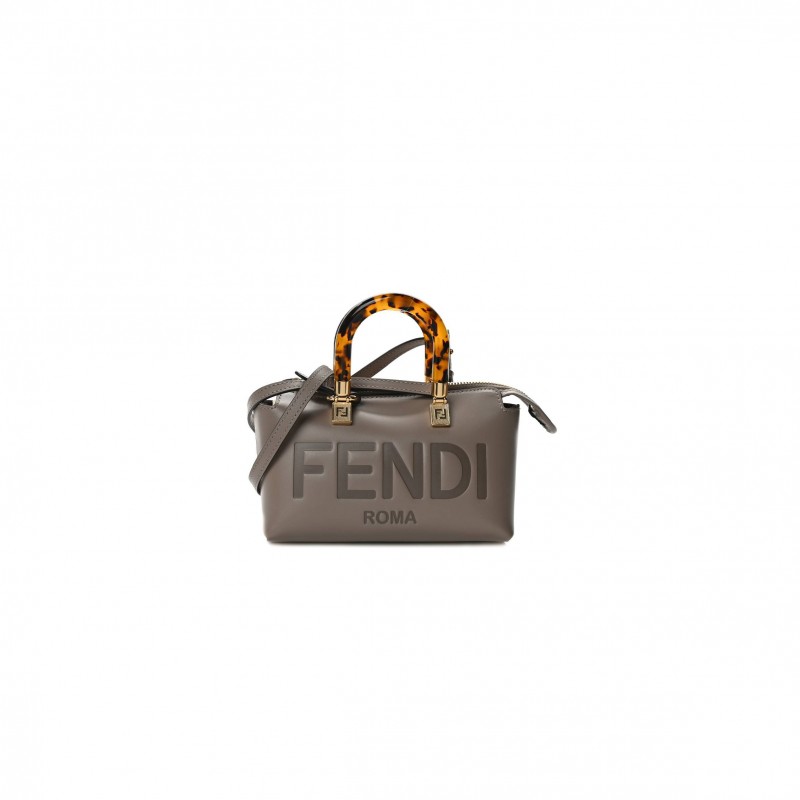 FENDI VITELLO KING PLEXIGLASS LOGO EMBOSSED MINI BY THE WAY TOP HANDLE BOSTON BAG TORTORA (18*11*8cm)