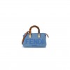 FENDI DENIM VITELLO KING PLEXIGLASS LOGO EMBROIDERED MINI BY THE WAY TOP HANDLE BOSTON BAG LIGHT BLUE (18*10*9cm)