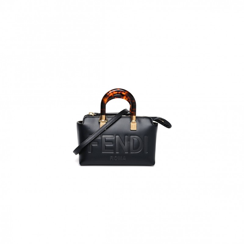 FENDI VITELLO KING PLEXIGLASS LOGO EMBOSSED MINI BY THE WAY TOP HANDLE BOSTON BAG BLACK (18*10*9cm) FENDI VITELLO KING PLEXIGLASS LOGO EMBOSSED MINI BY THE WAY TOP HANDLE BOSTON BAG BLACK (18*10*9cm)