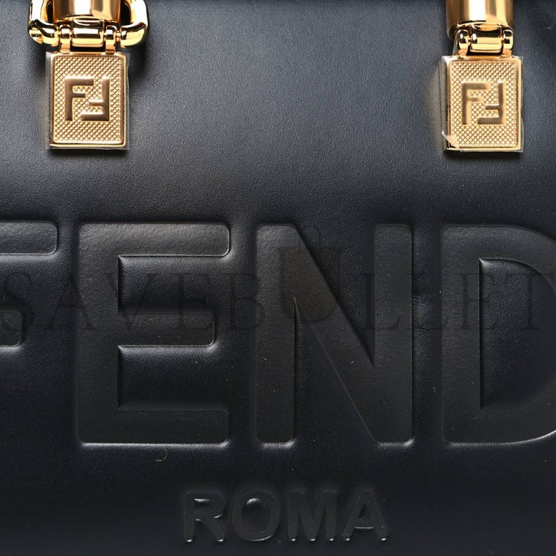 FENDI VITELLO KING PLEXIGLASS LOGO EMBOSSED MINI BY THE WAY TOP HANDLE BOSTON BAG BLACK (18*10*9cm) FENDI VITELLO KING PLEXIGLASS LOGO EMBOSSED MINI BY THE WAY TOP HANDLE BOSTON BAG BLACK (18*10*9cm)